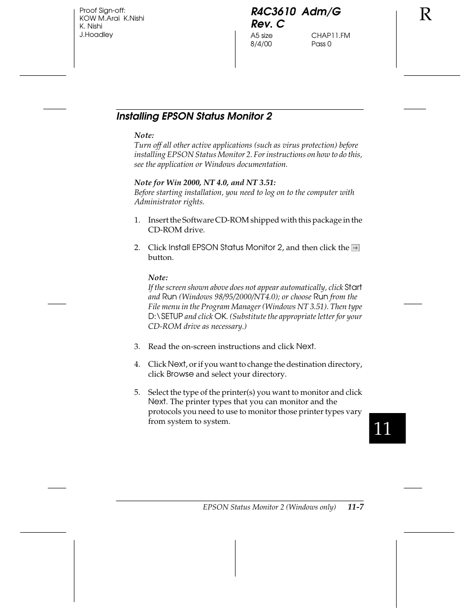 Installing epson status monitor 2 | Epson C82362 User Manual | Page 203 / 279