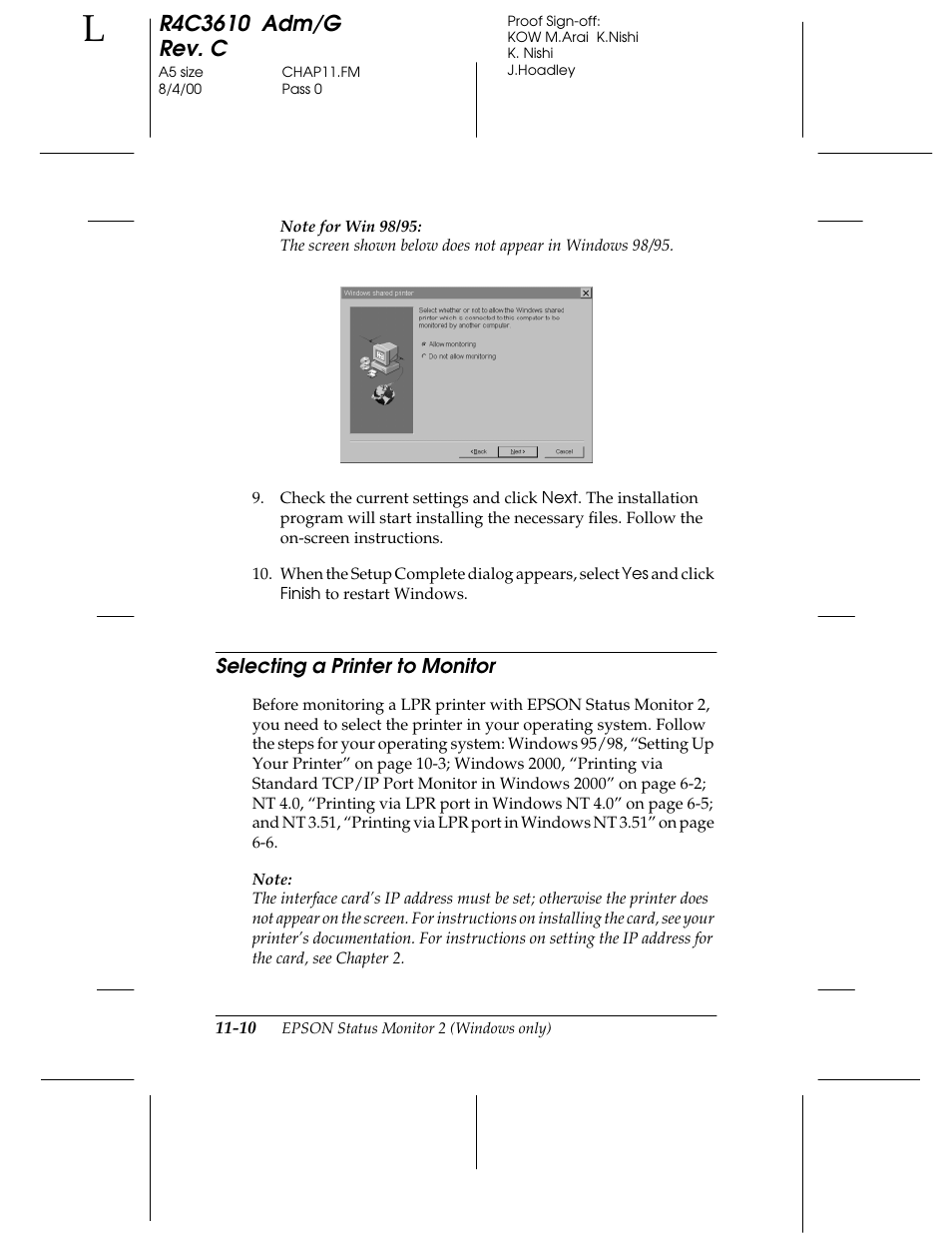 Selecting a printer to monitor | Epson C82362 User Manual | Page 206 / 279