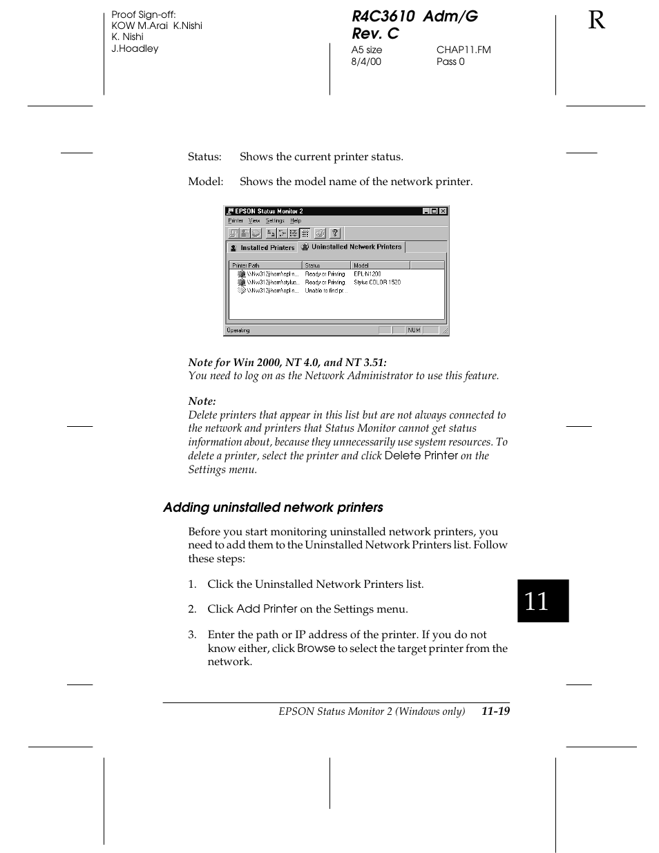 Adding uninstalled network printers | Epson C82362 User Manual | Page 215 / 279