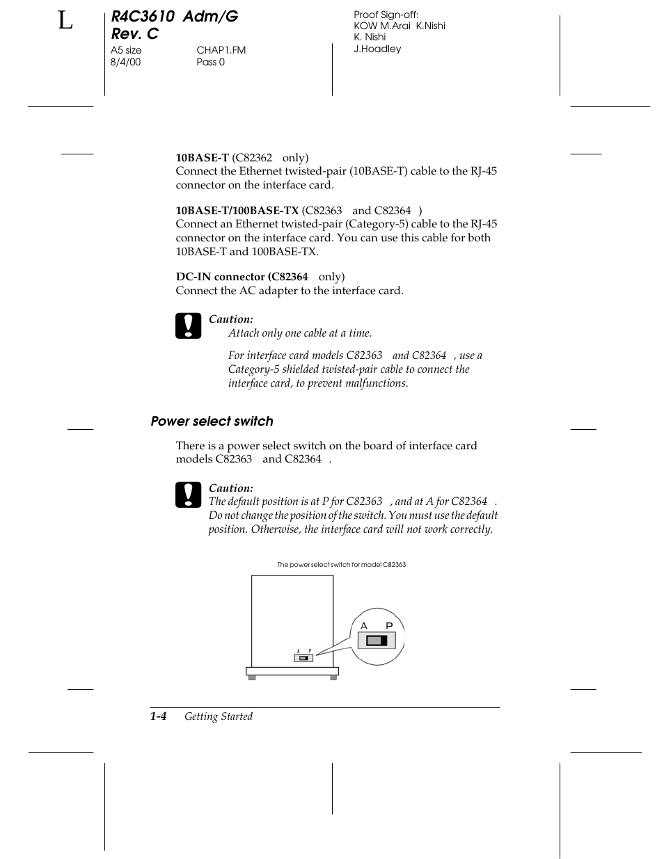 Power select switch | Epson C82362 User Manual | Page 22 / 279