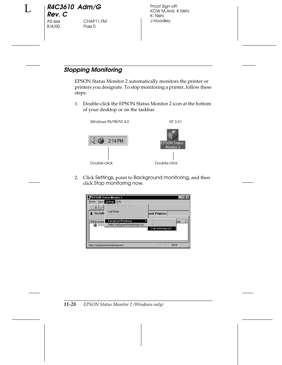 Stopping monitoring | Epson C82362 User Manual | Page 224 / 279