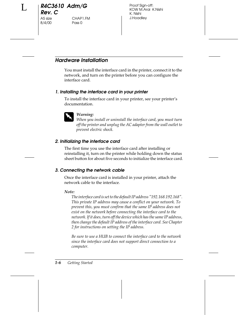 Hardware installation | Epson C82362 User Manual | Page 24 / 279