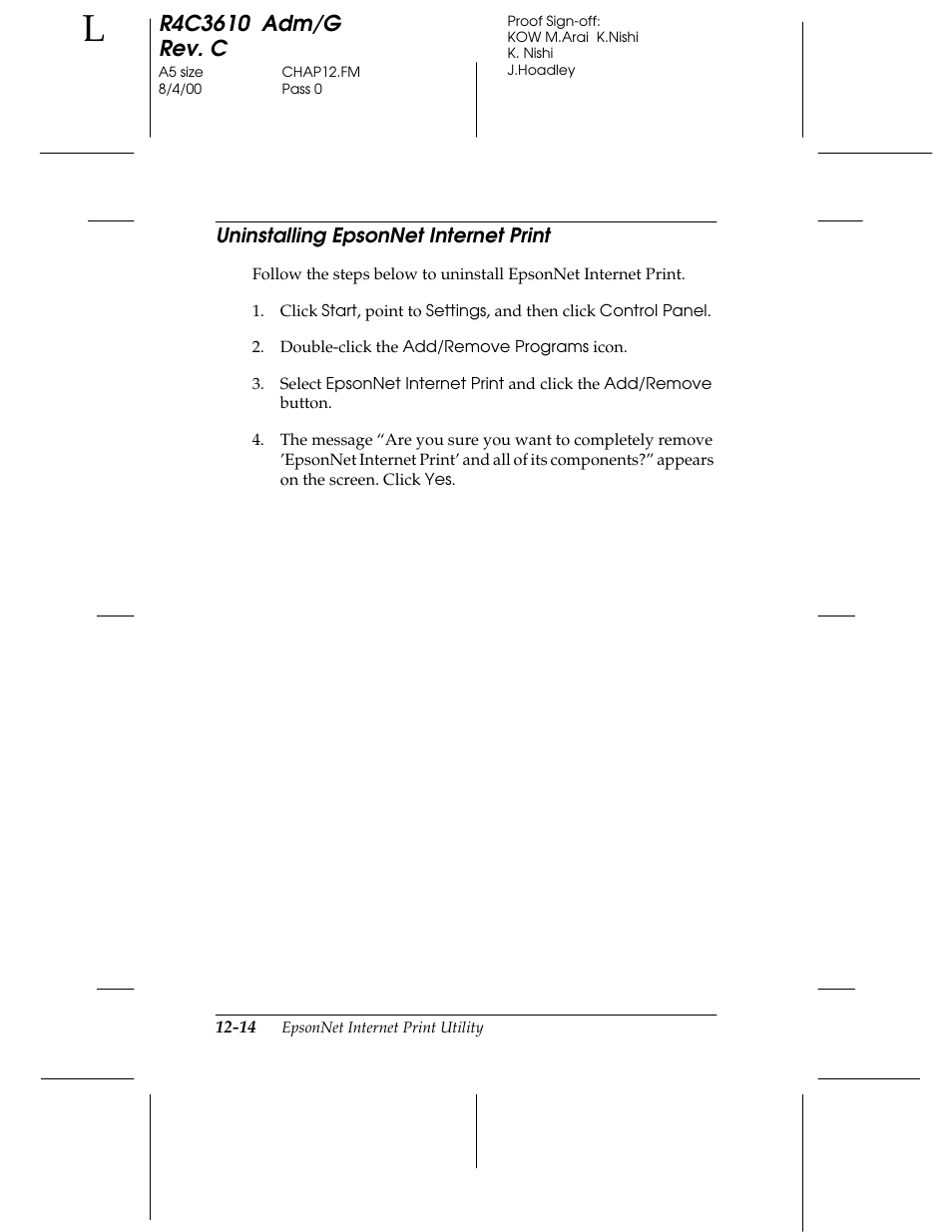 Uninstalling epsonnet internet print | Epson C82362 User Manual | Page 244 / 279