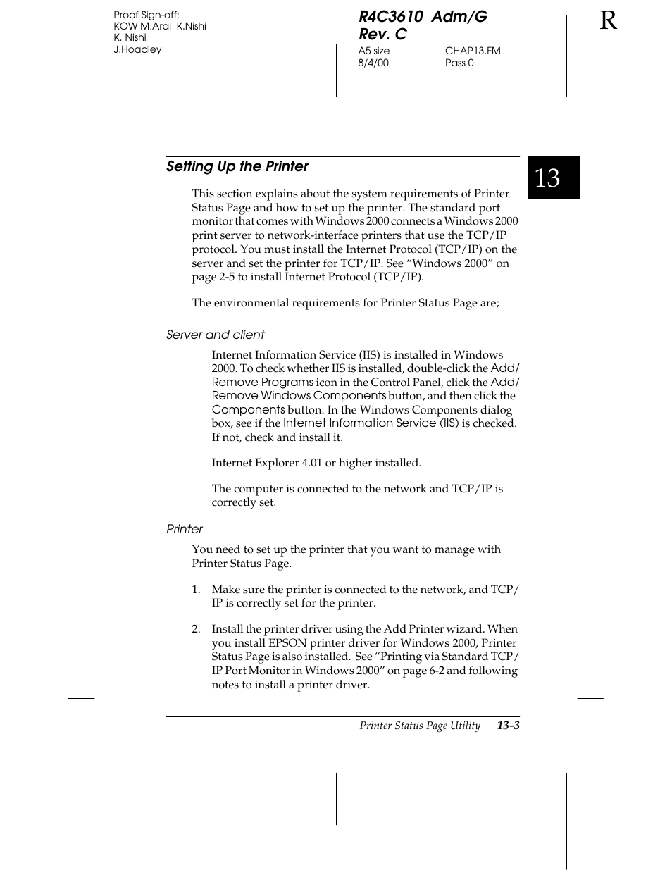 Setting up the printer | Epson C82362 User Manual | Page 247 / 279