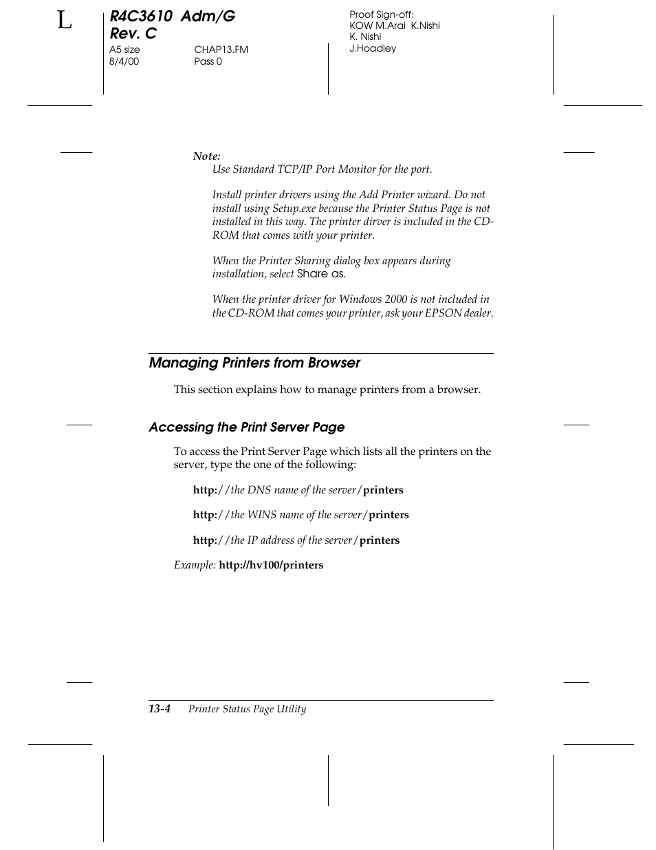 Managing printers from browser | Epson C82362 User Manual | Page 248 / 279