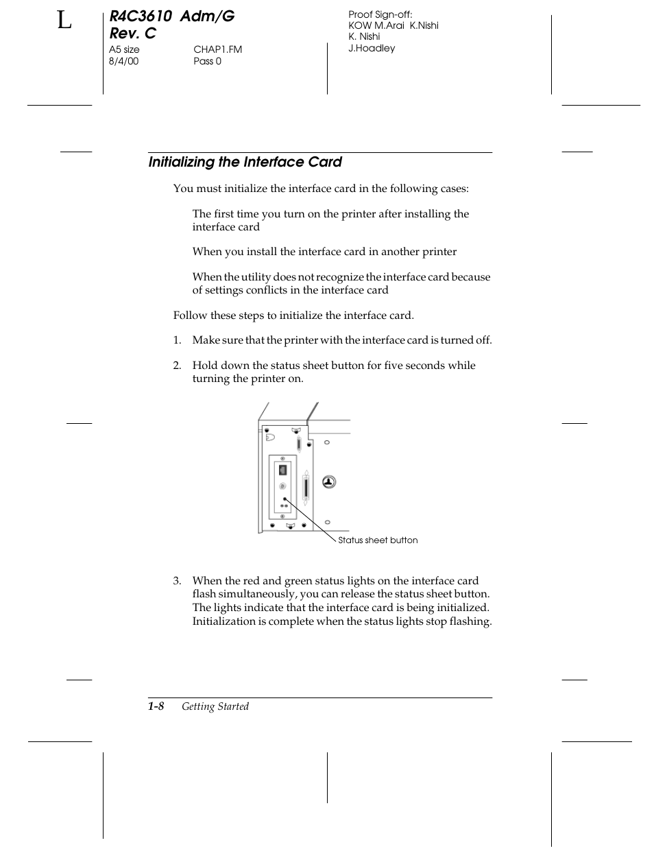 Initializing the interface card | Epson C82362 User Manual | Page 26 / 279