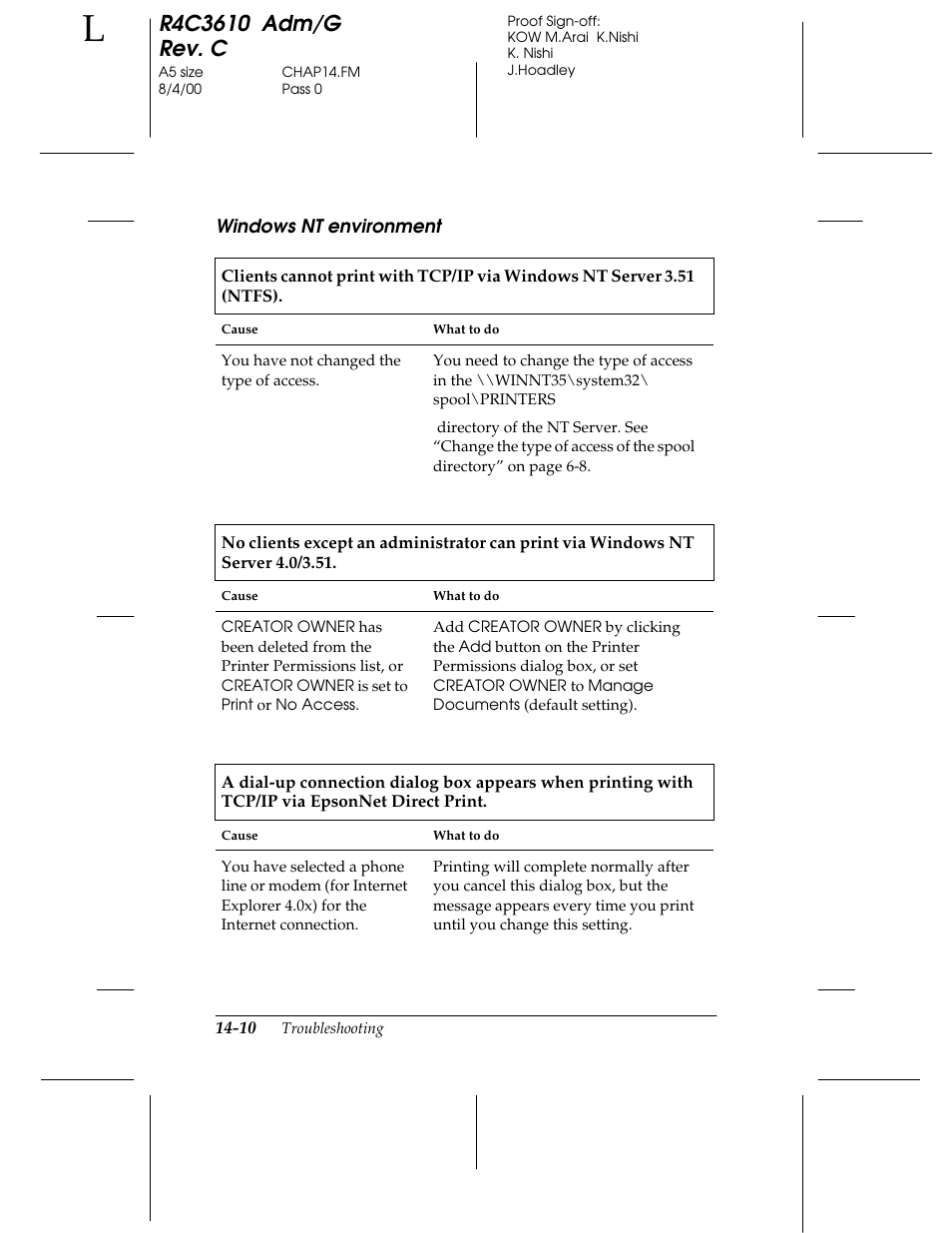 Windows nt environment | Epson C82362 User Manual | Page 264 / 279