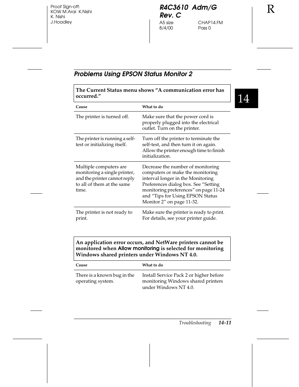 Problems using epson status monitor 2 | Epson C82362 User Manual | Page 265 / 279