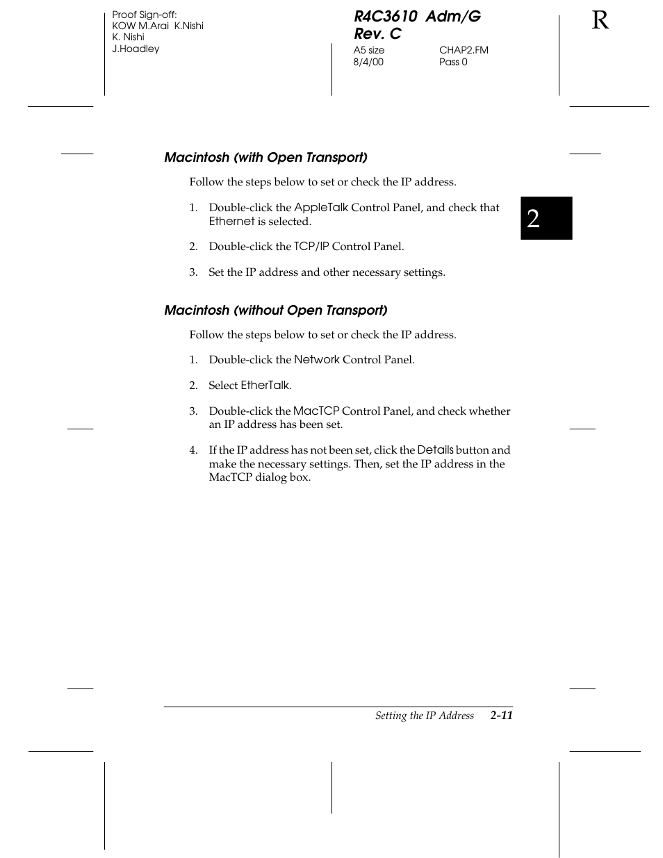 Macintosh (with open transport), Macintosh (without open transport) | Epson C82362 User Manual | Page 39 / 279