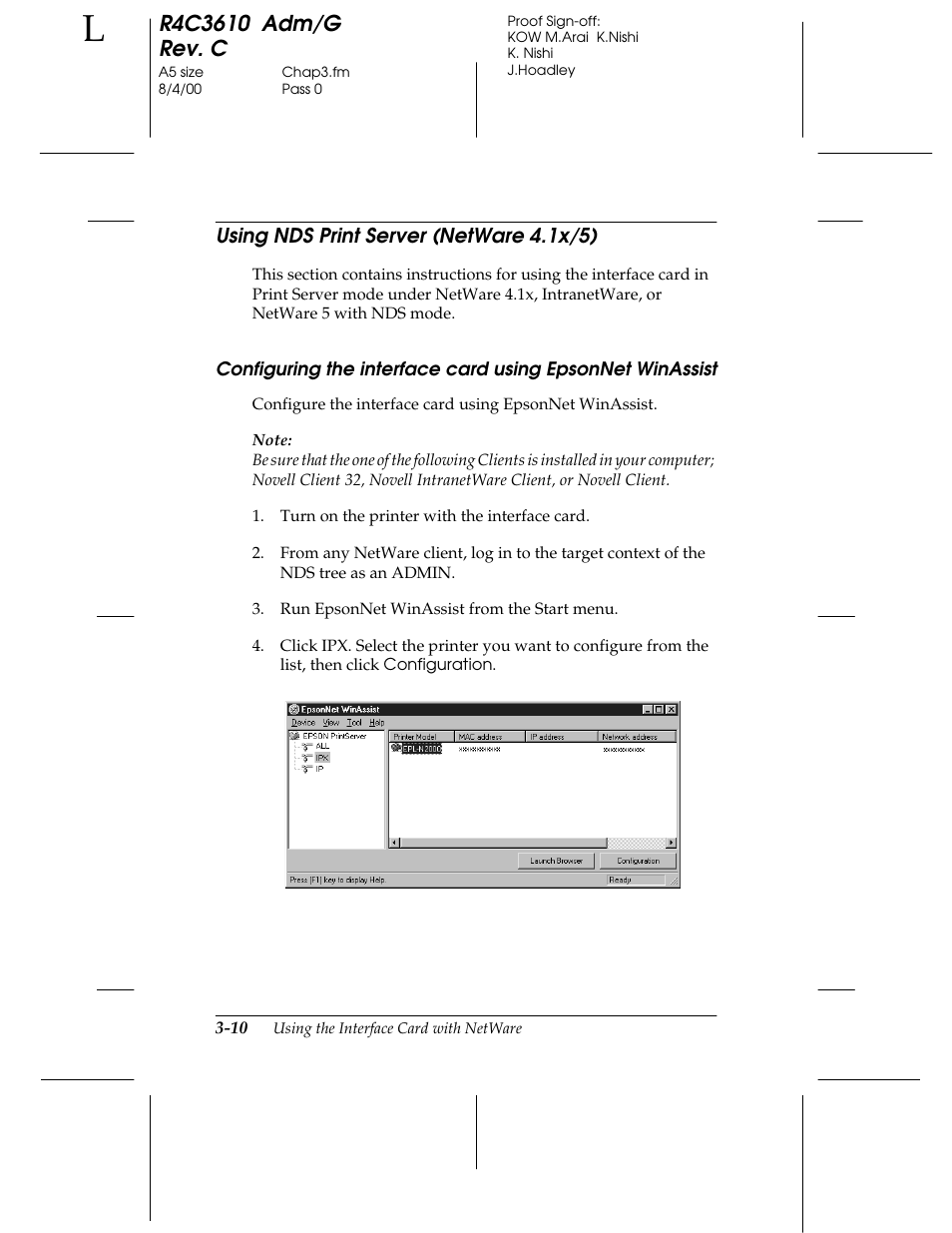 Using nds print server (netware 4.1x/ 5) | Epson C82362 User Manual | Page 60 / 279