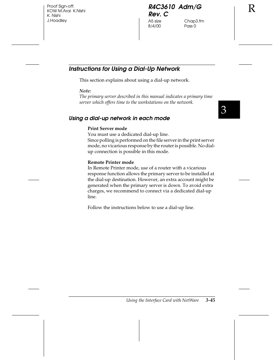 Instructions for using a dial- up network, Using a dial- up network in each mode | Epson C82362 User Manual | Page 95 / 279