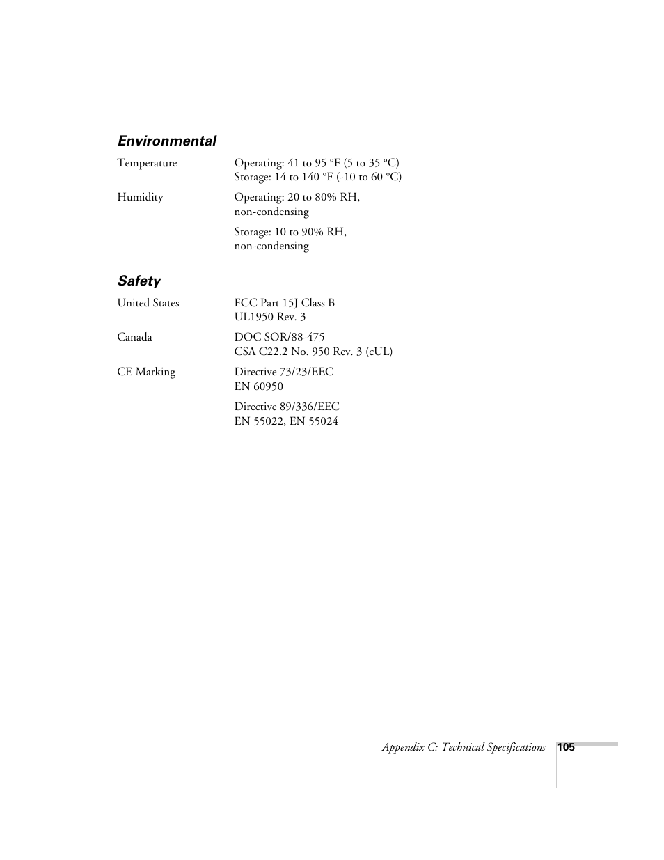 Environmental, Safety, Environmental safety | Epson 600p EN User Manual | Page 111 / 120