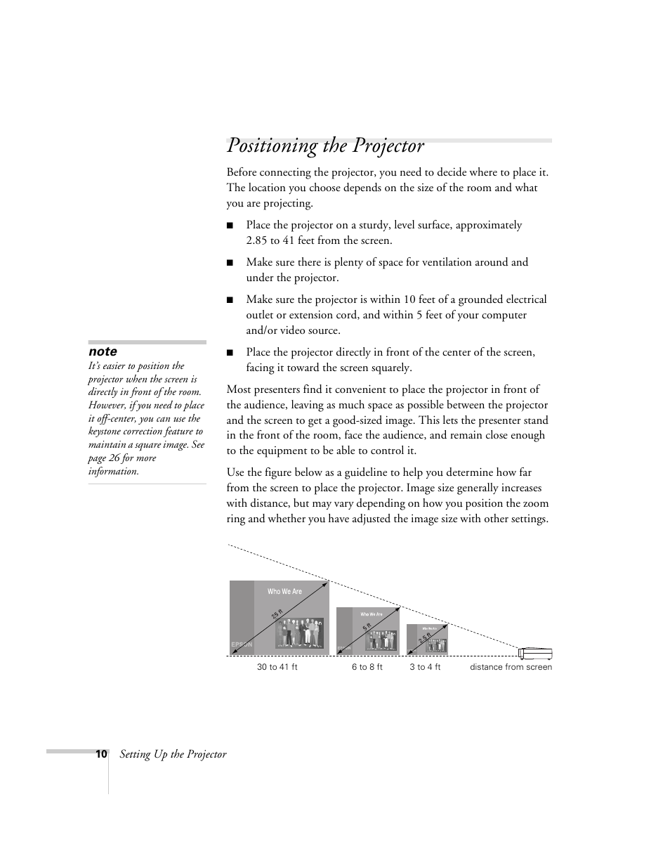 Positioning the projector | Epson 600p EN User Manual | Page 16 / 120