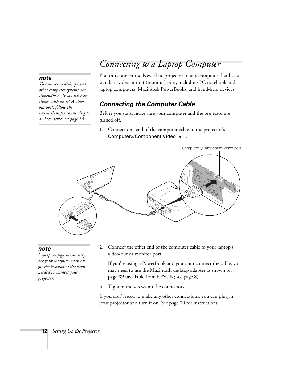 Connecting to a laptop computer, Connecting the computer cable | Epson 600p EN User Manual | Page 18 / 120