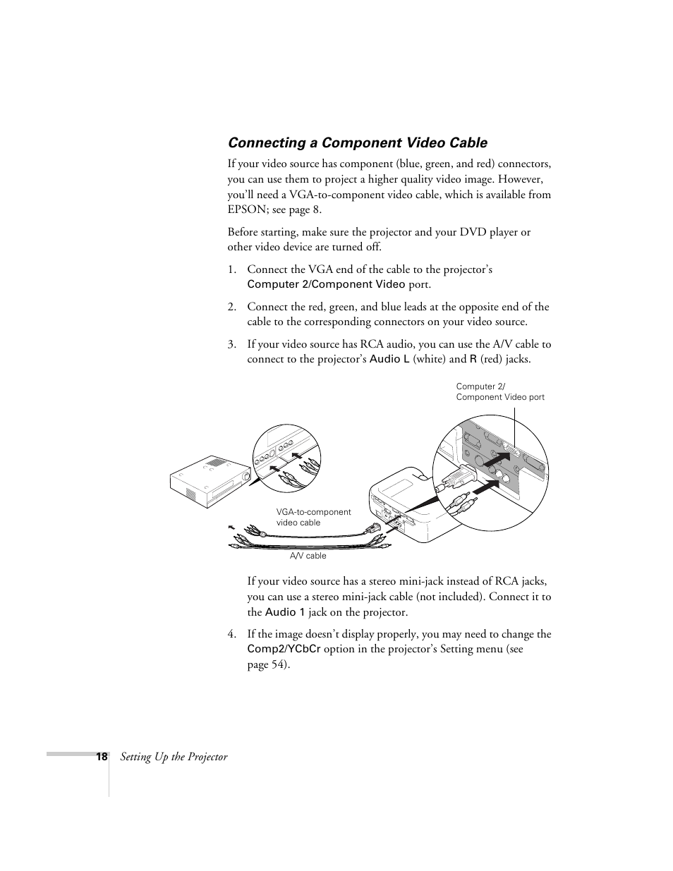 Connecting a component video cable | Epson 600p EN User Manual | Page 24 / 120