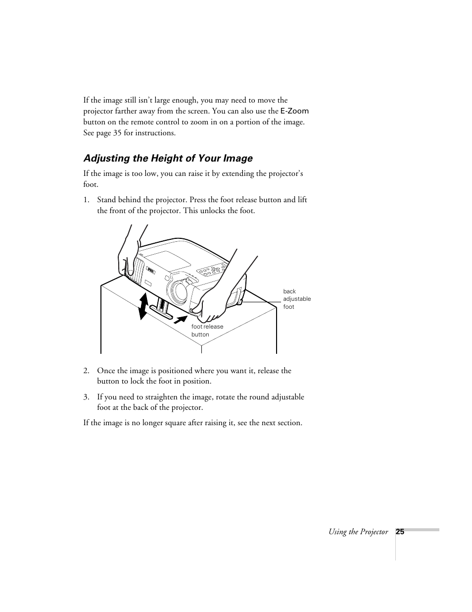 Adjusting the height of your image | Epson 600p EN User Manual | Page 31 / 120