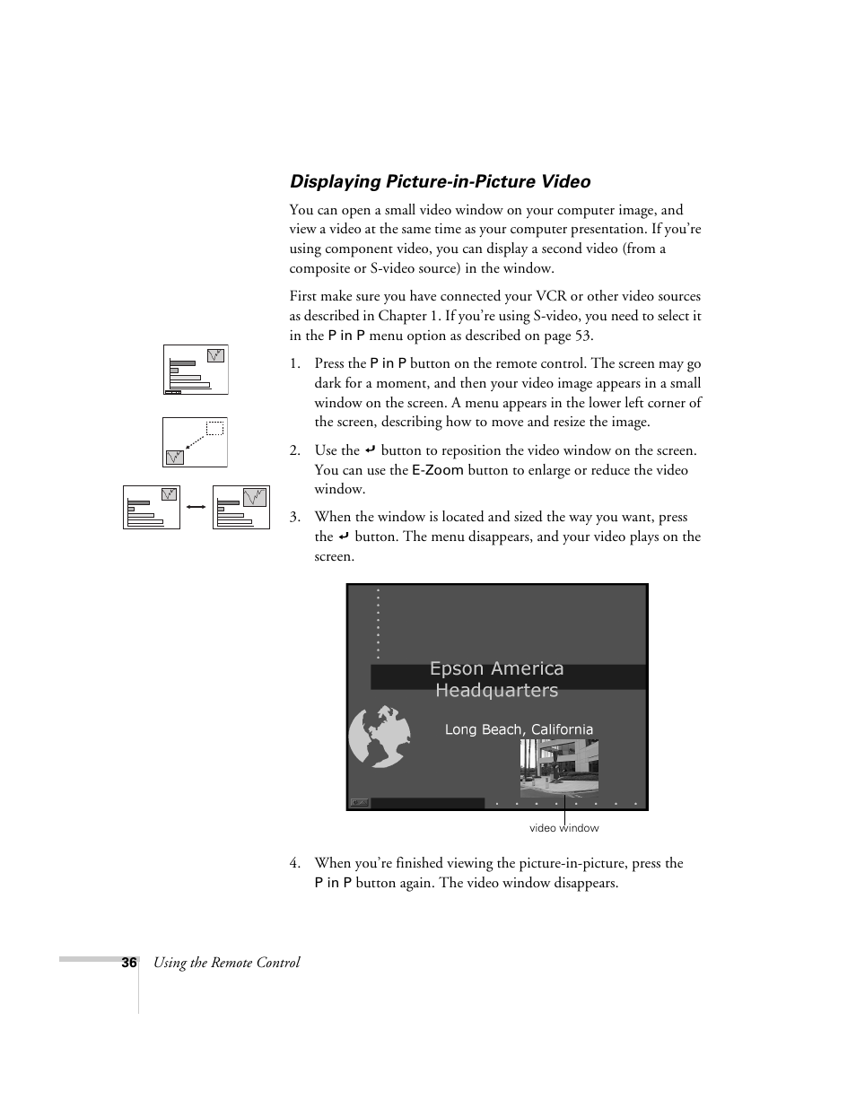 Displaying picture-in-picture video | Epson 600p EN User Manual | Page 42 / 120