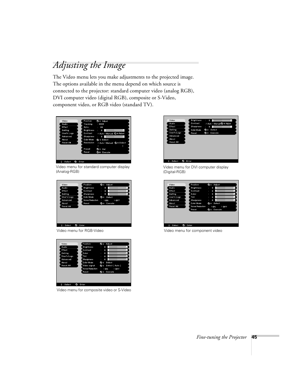 Adjusting the image | Epson 600p EN User Manual | Page 51 / 120