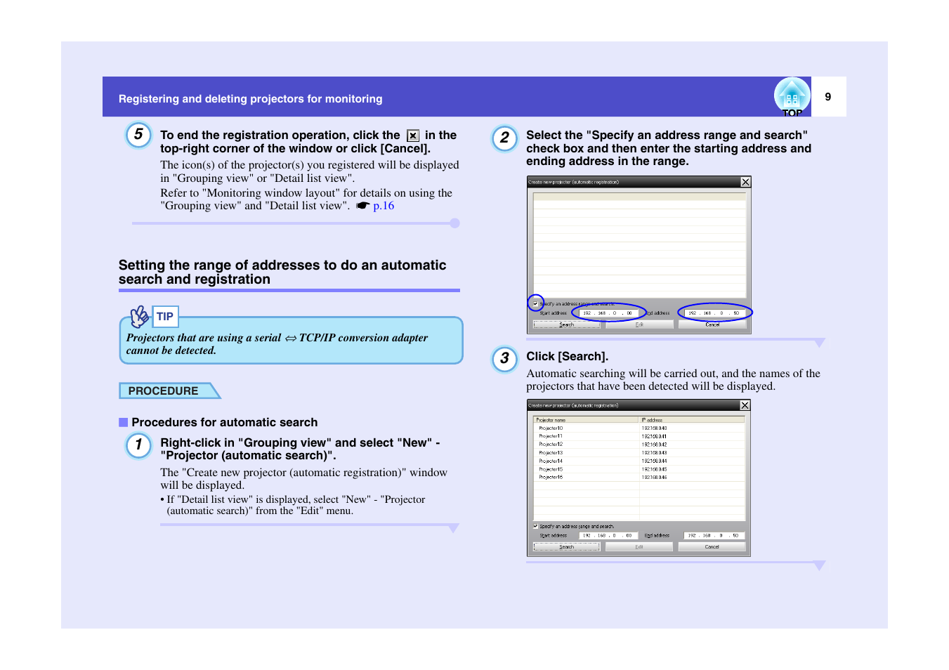 Procedures for automatic search, Registration | Epson V4.10 User Manual | Page 10 / 34
