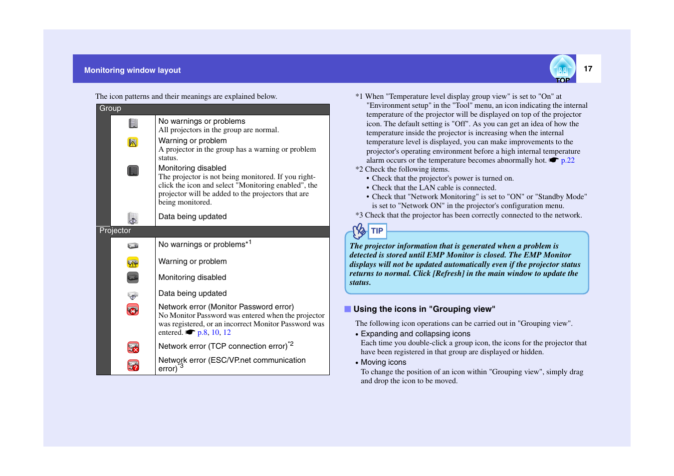 Using the icons in "grouping view | Epson V4.10 User Manual | Page 18 / 34