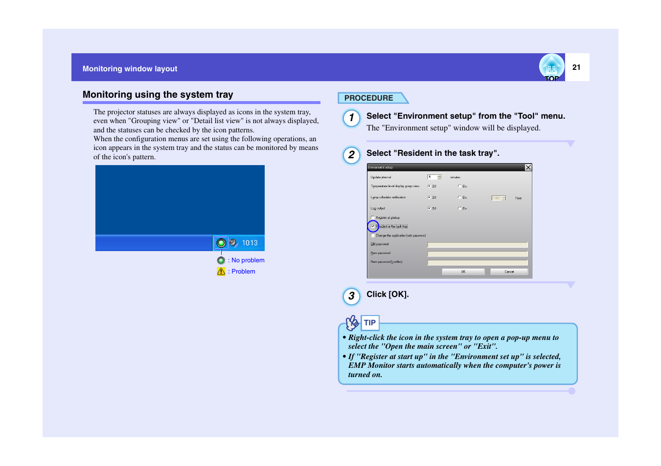 Monitoring using the system tray | Epson V4.10 User Manual | Page 22 / 34