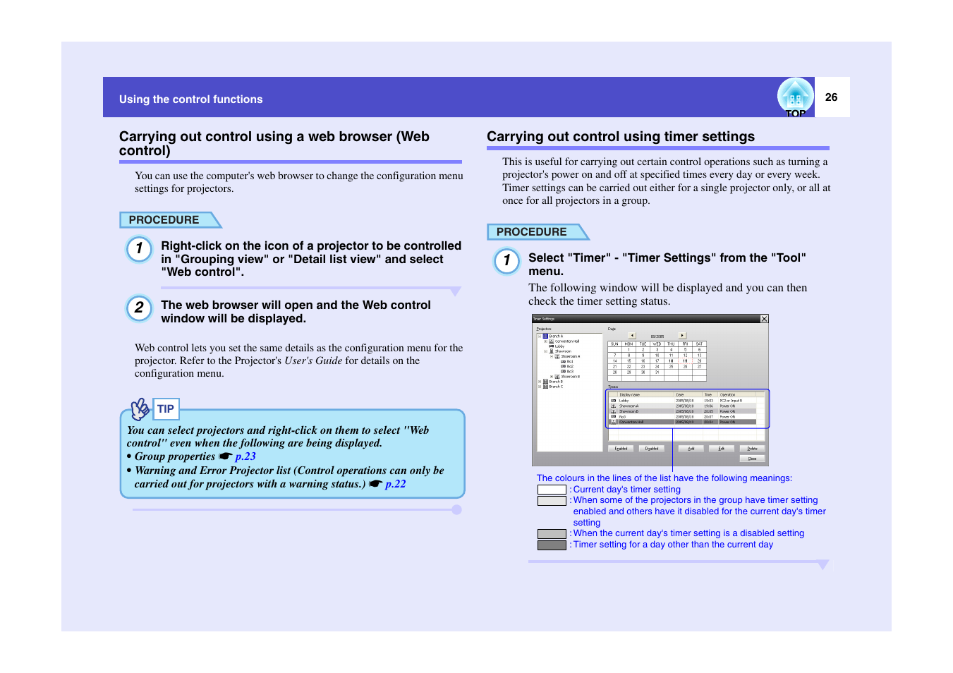Carrying out control using timer settings | Epson V4.10 User Manual | Page 27 / 34