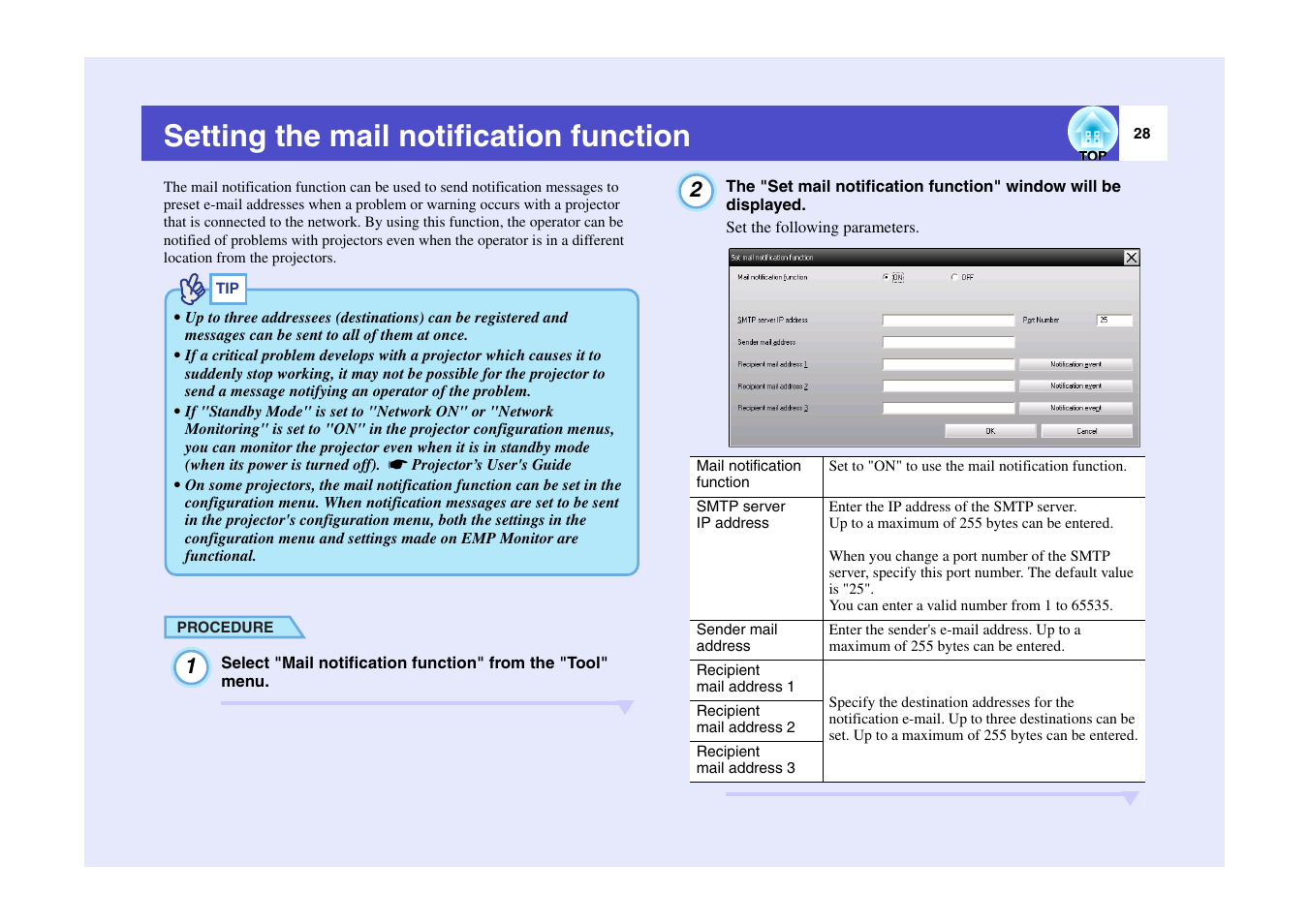 Setting the mail notification function | Epson V4.10 User Manual | Page 29 / 34