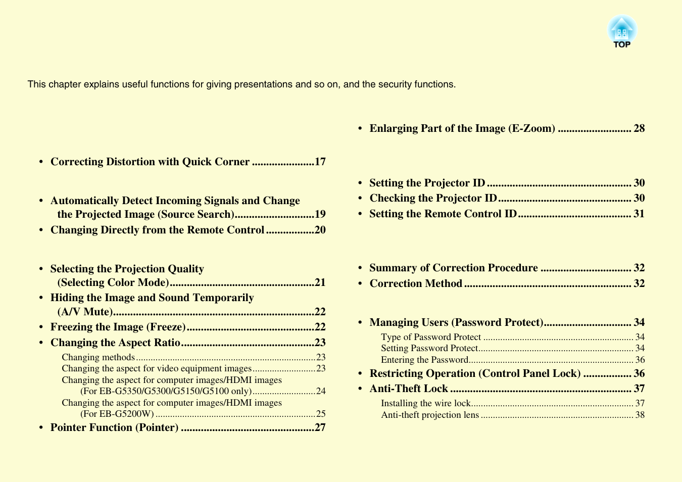 Useful functions | Epson EB-G5200W User Manual | Page 16 / 131