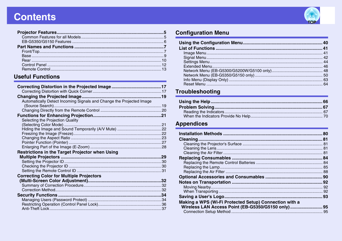 Epson EB-G5200W User Manual | Page 3 / 131