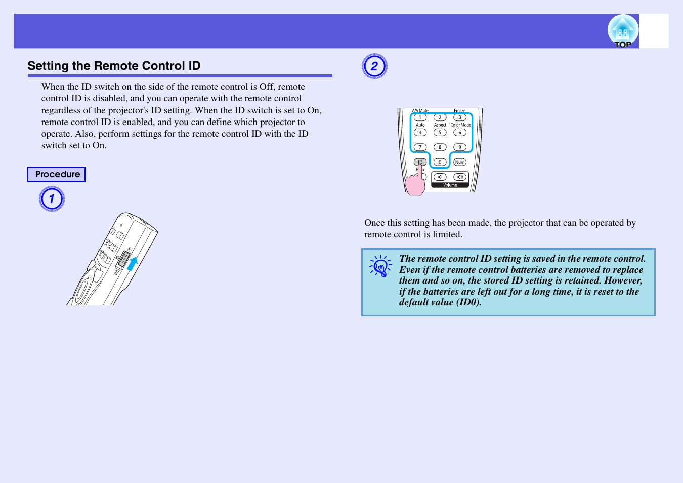 Setting the remote control id, P.31 | Epson EB-G5200W User Manual | Page 31 / 131