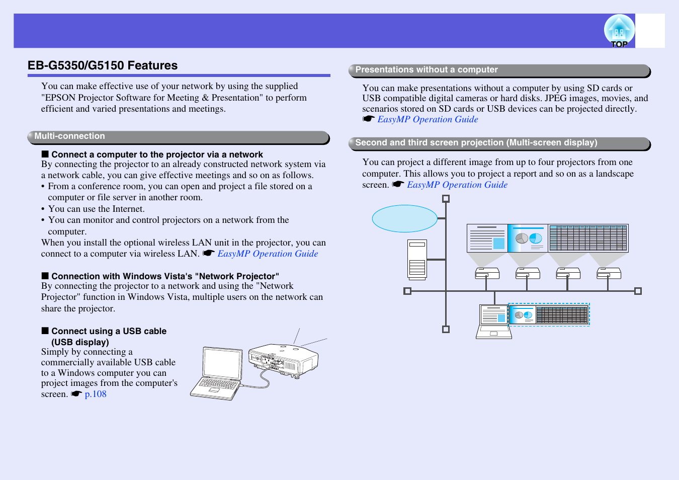 Eb-g5350/g5150 features | Epson EB-G5200W User Manual | Page 6 / 131