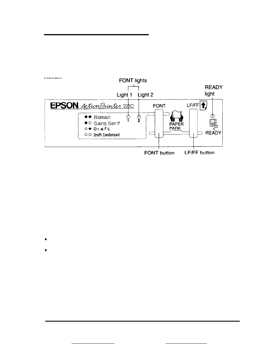 Operating the control panel, Lights | Epson 2250 User Manual | Page 46 / 106
