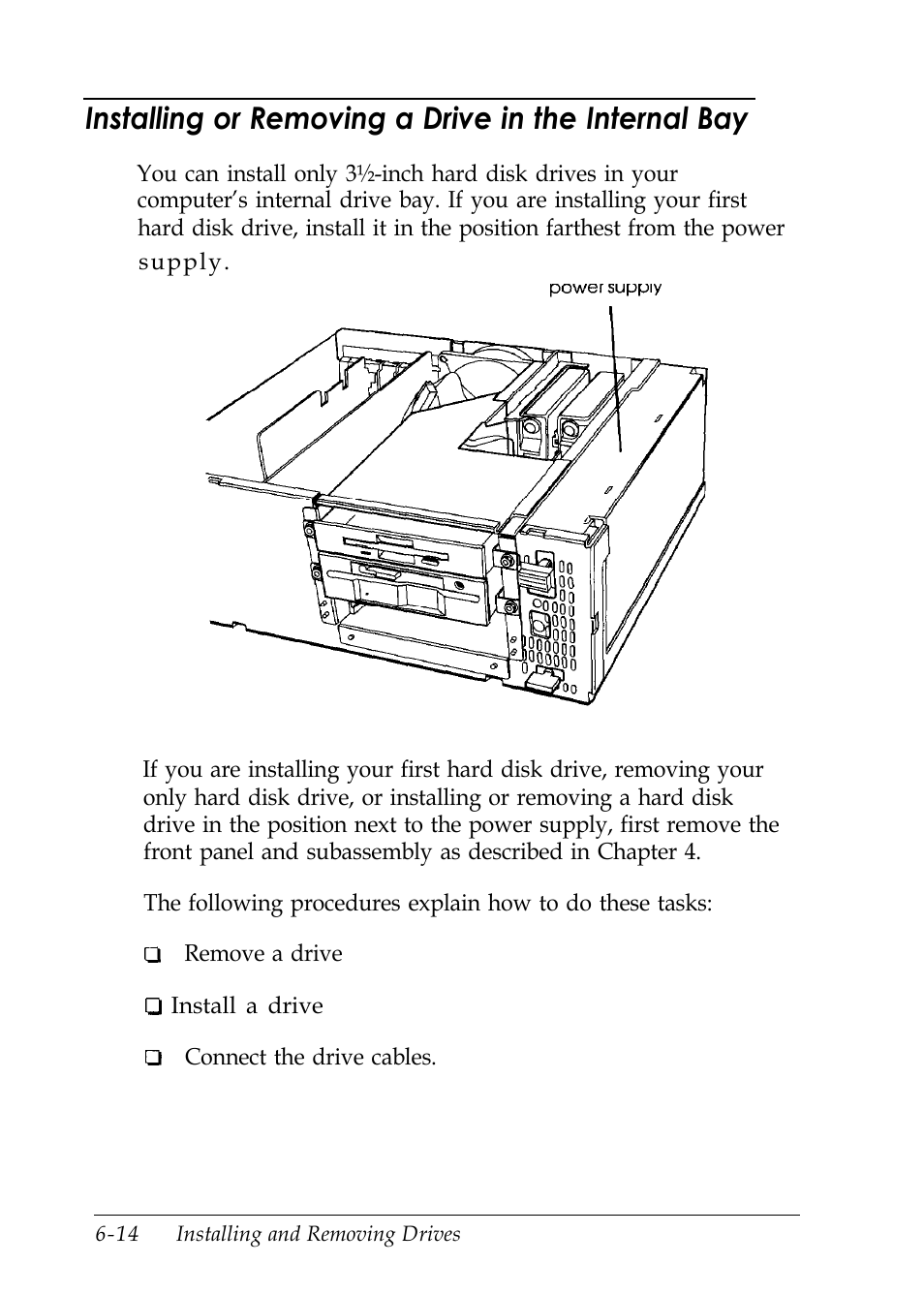 Installing or removing a drive in the internal bay | Epson EISA Desktop User Manual | Page 104 / 184