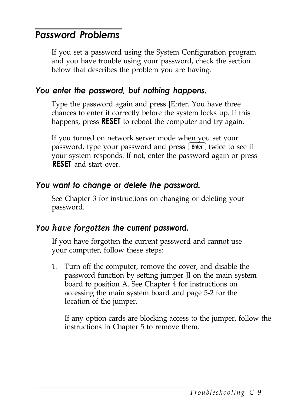 Password problems, Have forgotten | Epson EISA Desktop User Manual | Page 140 / 184