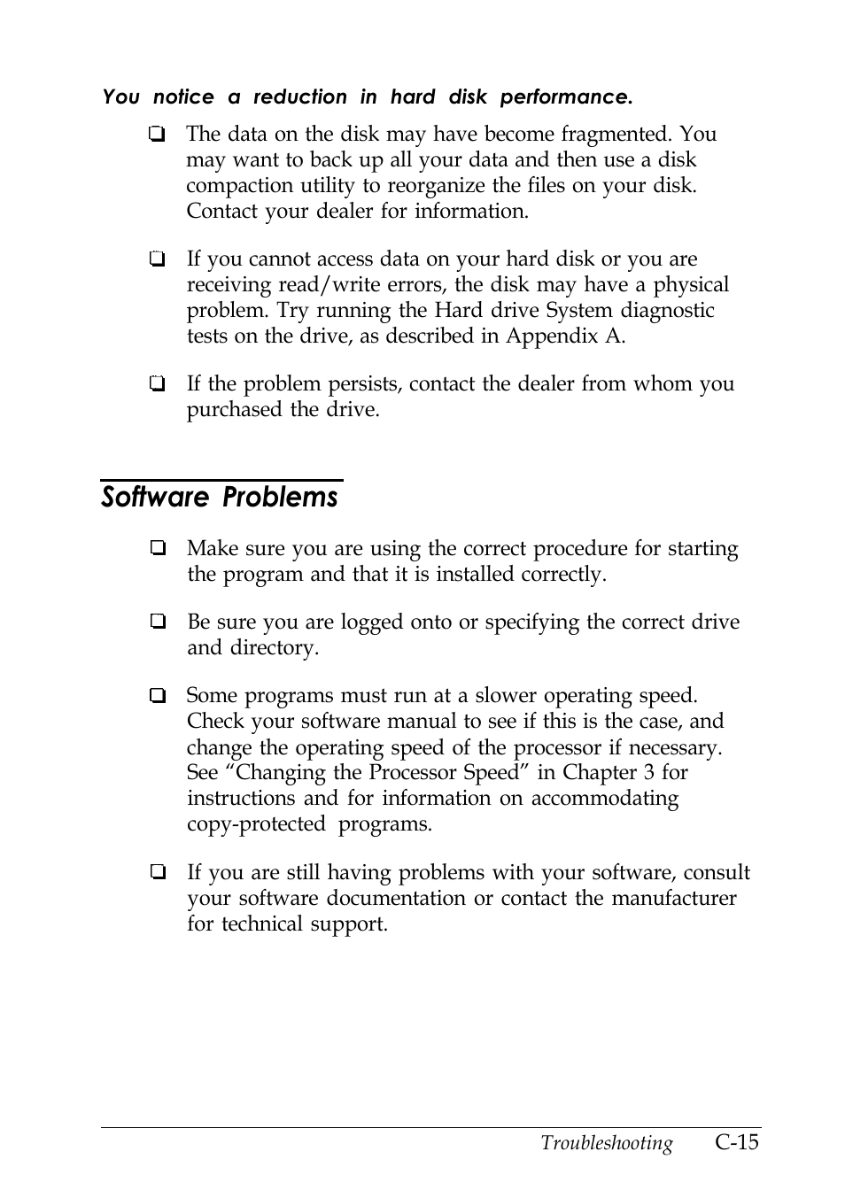 Software problems, C-15 | Epson EISA Desktop User Manual | Page 146 / 184