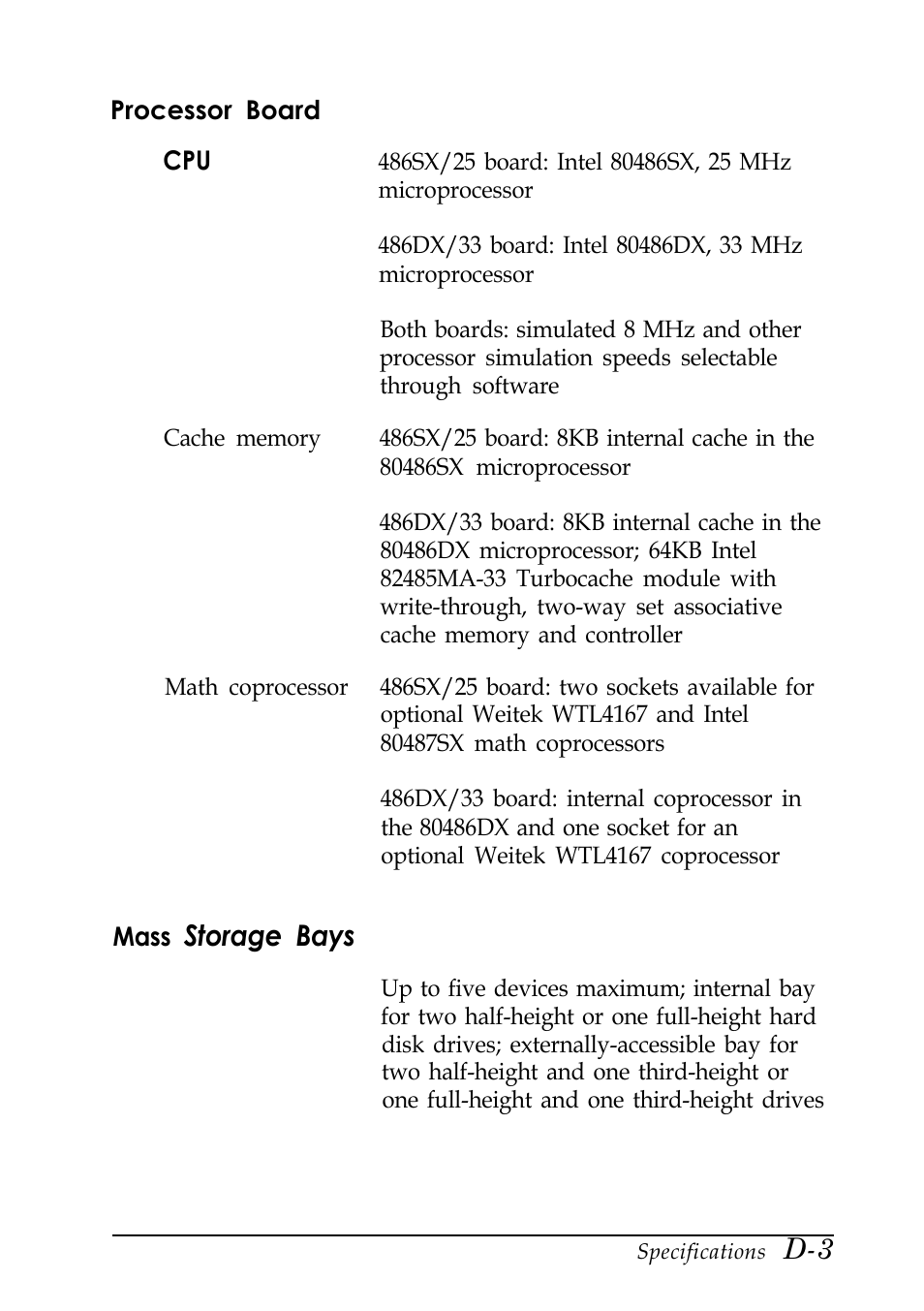 Processor board, Mass storage bays, Storage bays | Epson EISA Desktop User Manual | Page 152 / 184