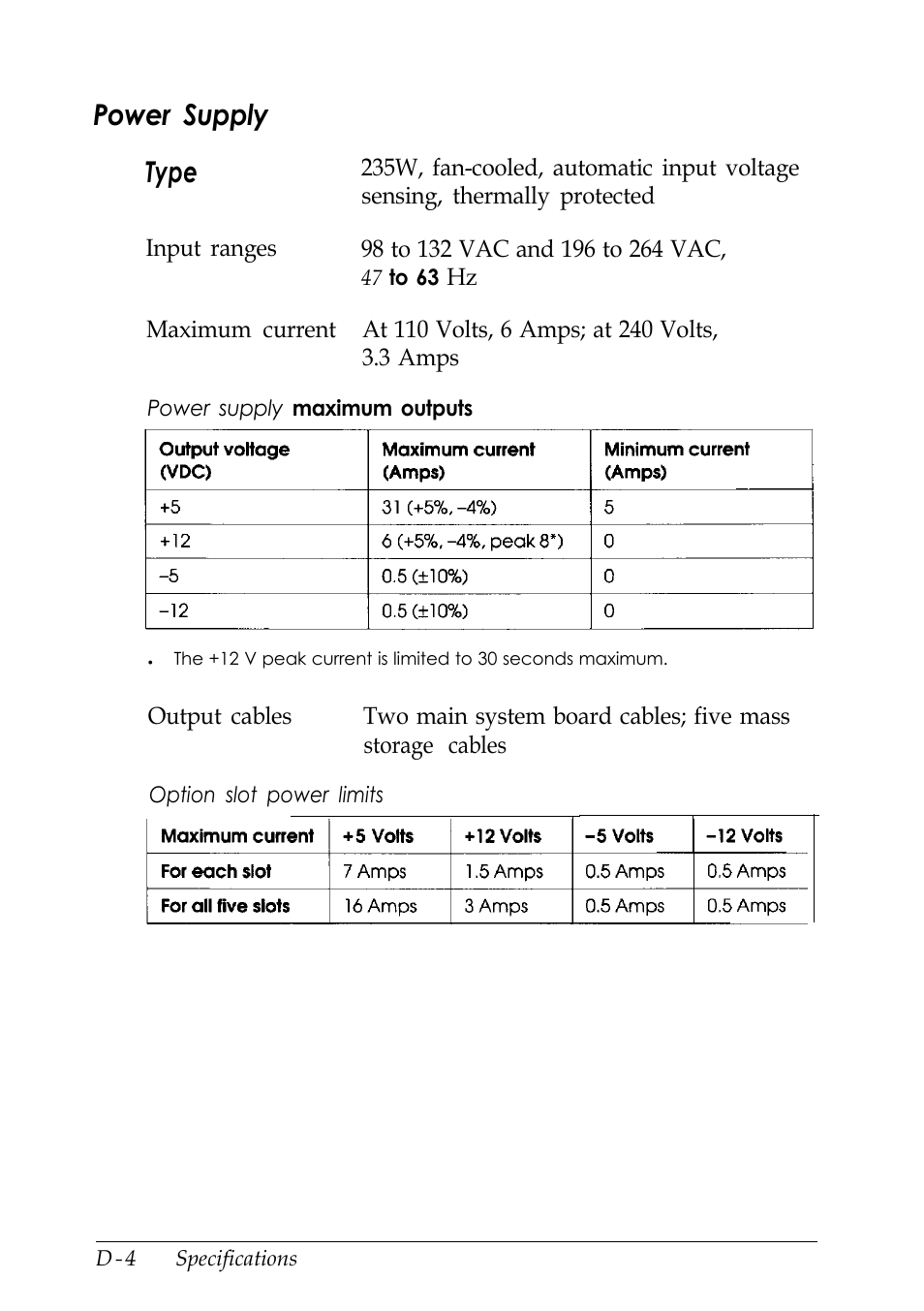 Power supply, Power supply type | Epson EISA Desktop User Manual | Page 153 / 184