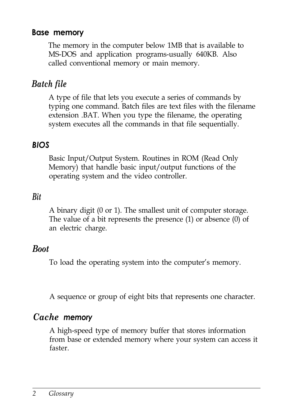 Batch file, Boot, Cache | Epson EISA Desktop User Manual | Page 158 / 184