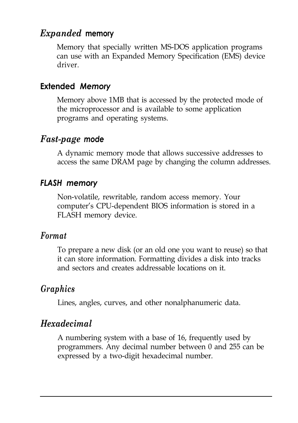 Expanded, Fast-page, Format | Graphics, Hexadecimal | Epson EISA Desktop User Manual | Page 163 / 184