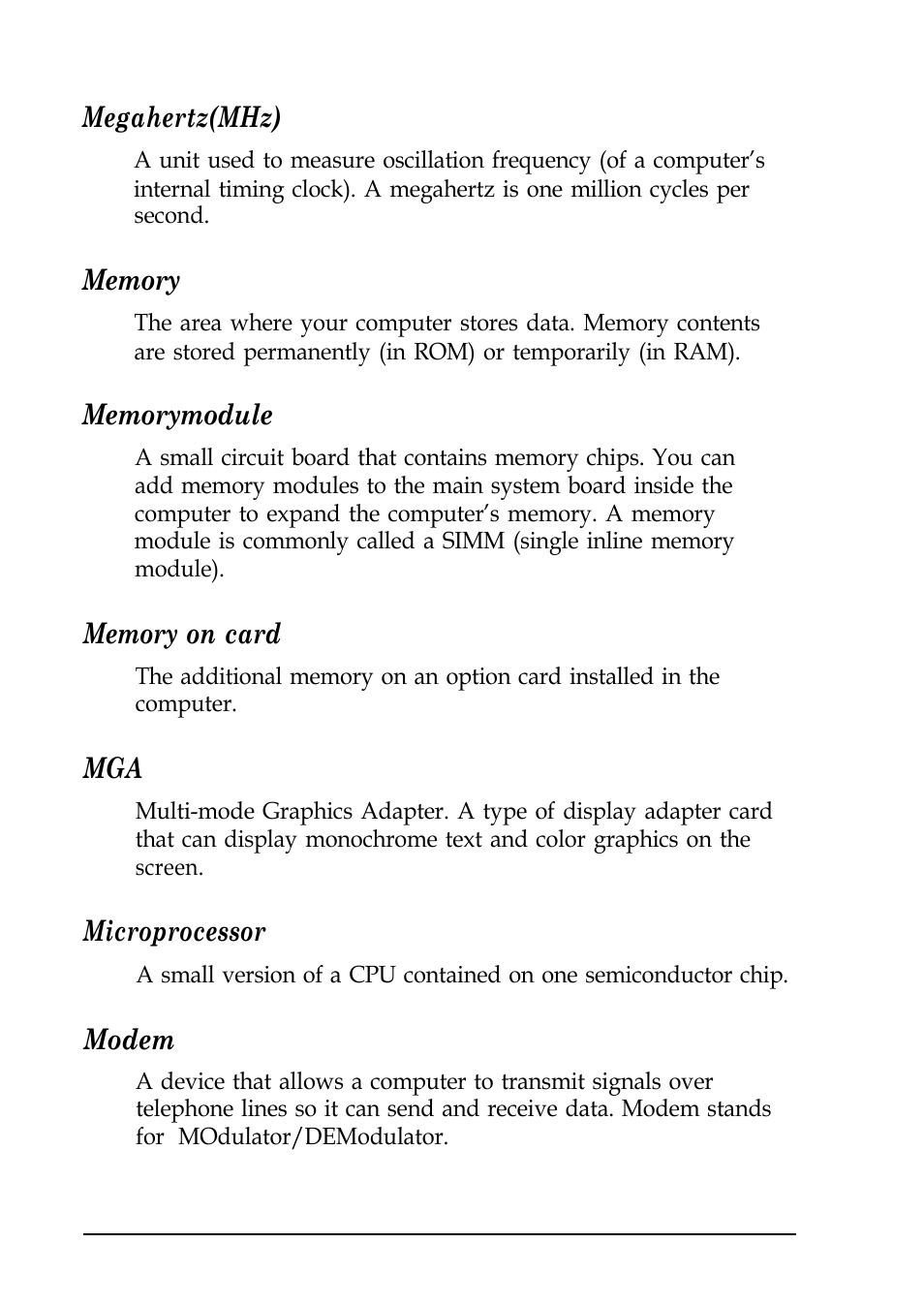 Megahertz(mhz), Microprocessor, Modem | Epson EISA Desktop User Manual | Page 166 / 184