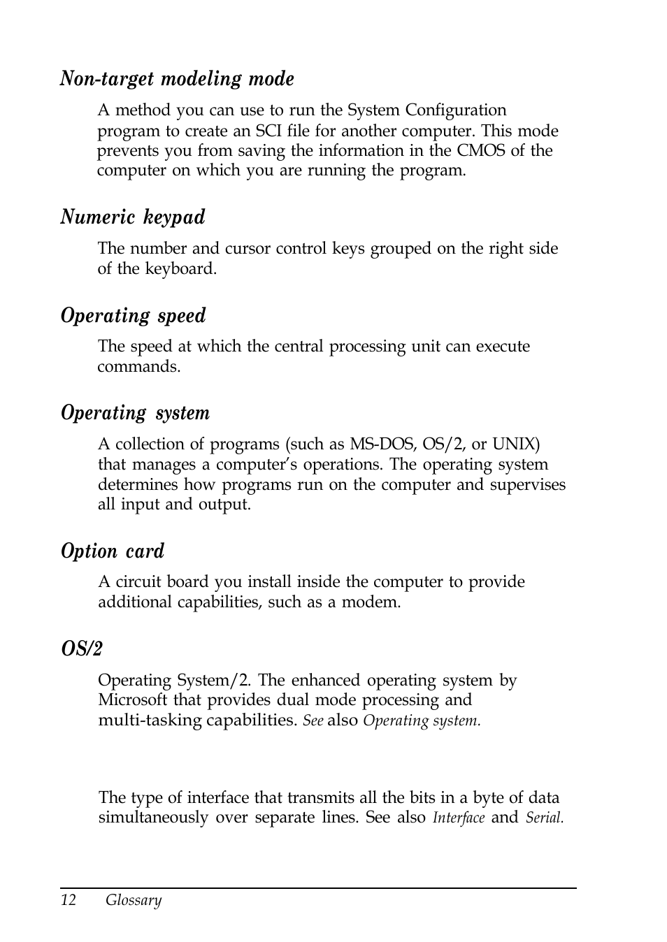 Non-target modeling mode, Numeric keypad, Operating speed | Operating system, Option card, Os/2 | Epson EISA Desktop User Manual | Page 168 / 184