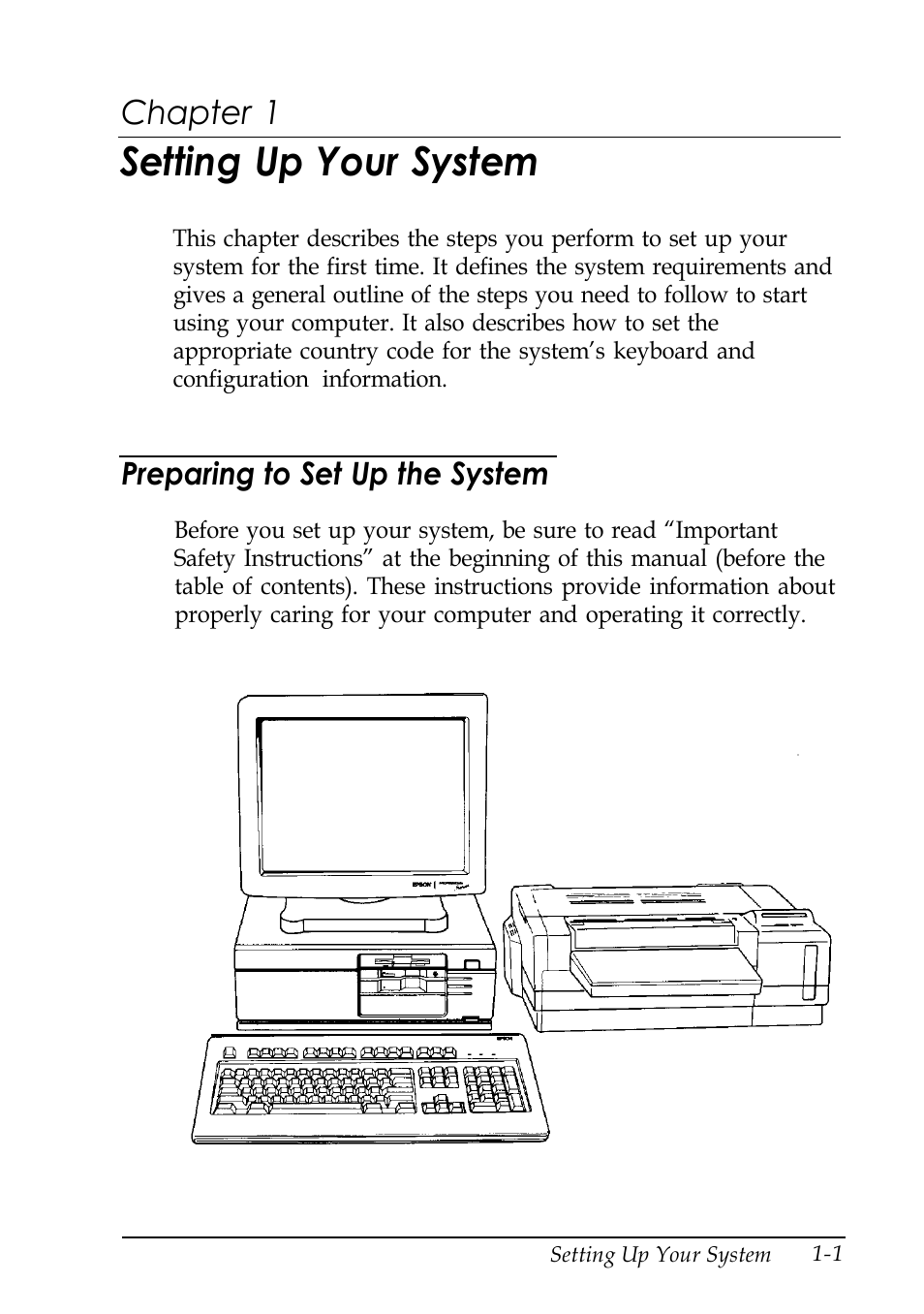 Chap 1-setting up your system, Preparing to set up the system, Setting up your system | Chapter 1 | Epson EISA Desktop User Manual | Page 20 / 184