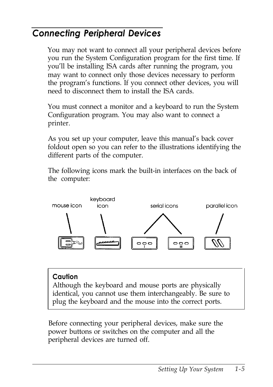 Connecting peripheral devices | Epson EISA Desktop User Manual | Page 24 / 184