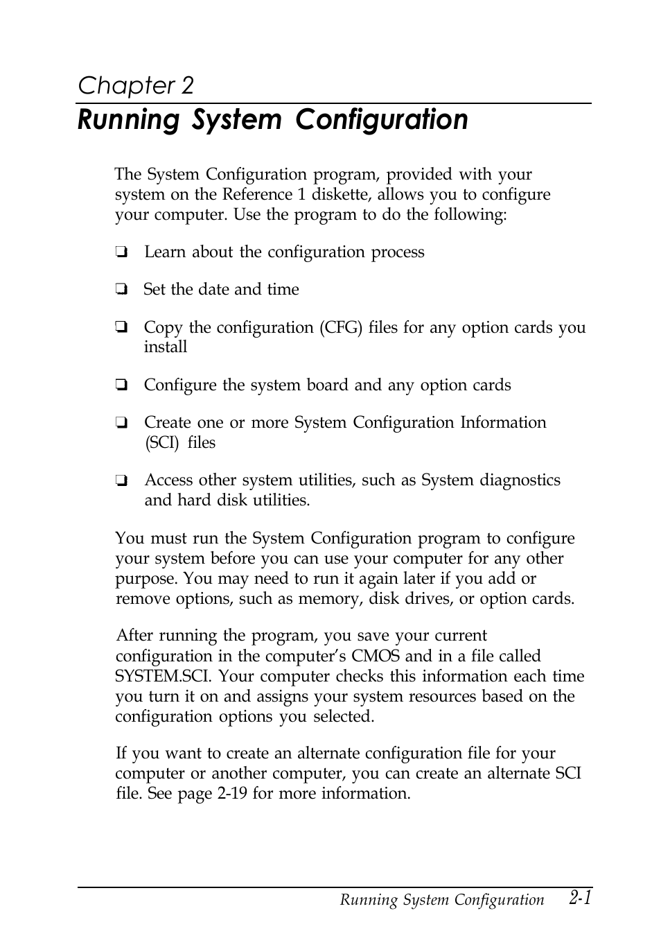 Chap 2-running system configuration, Running system configuration, Chapter 2 | Epson EISA Desktop User Manual | Page 31 / 184