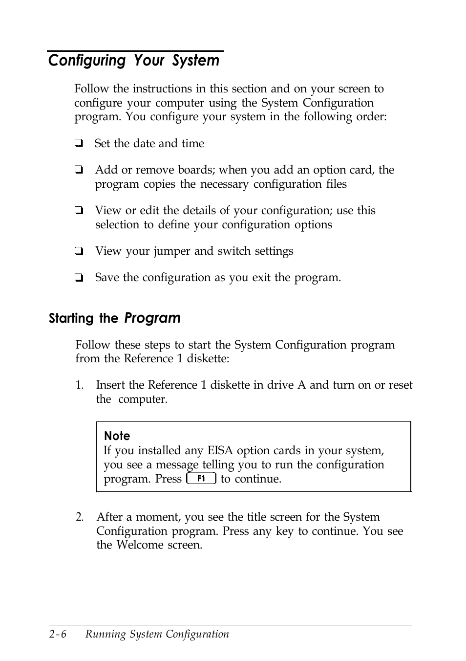 Configuring your system, Program | Epson EISA Desktop User Manual | Page 36 / 184