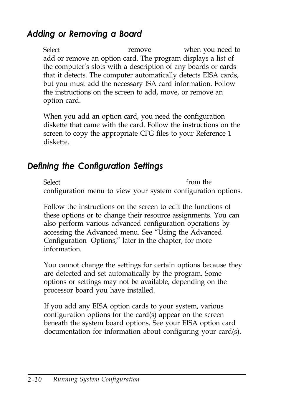 Adding or removing a board, Defining the configuration settings | Epson EISA Desktop User Manual | Page 40 / 184