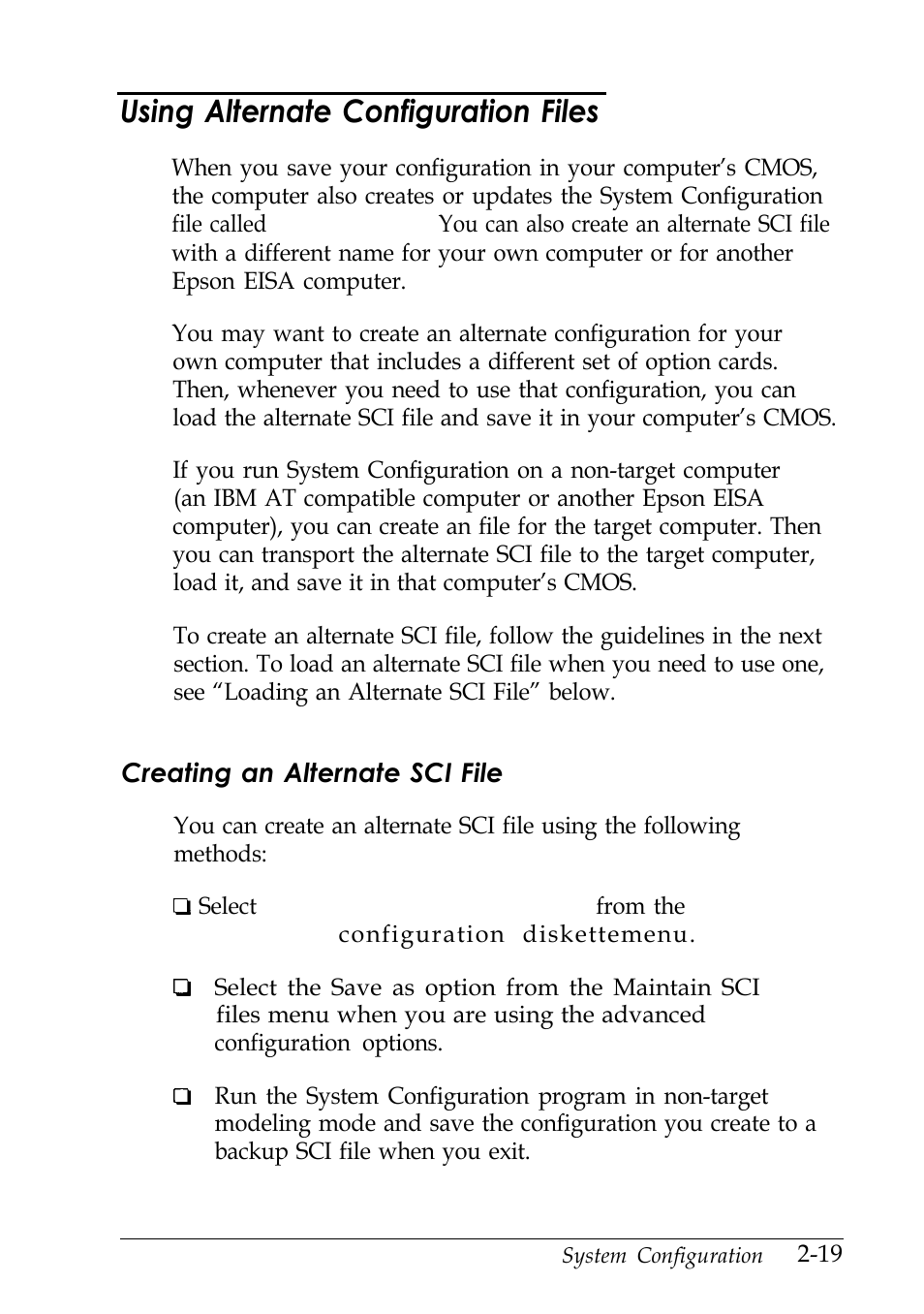 Using alternate configuration files, Creating an alternate sci file | Epson EISA Desktop User Manual | Page 49 / 184