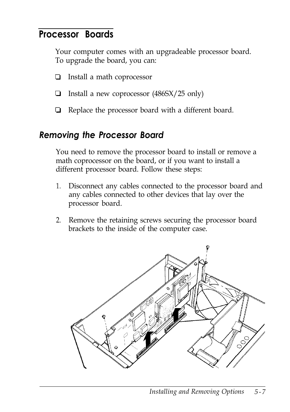 Removing the processor board, Processor boards | Epson EISA Desktop User Manual | Page 82 / 184