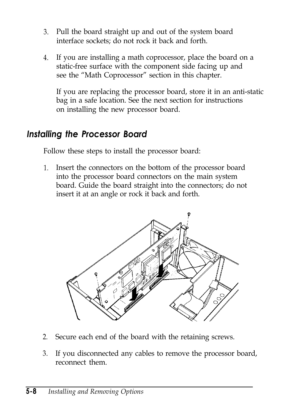 Installing the processor board | Epson EISA Desktop User Manual | Page 83 / 184