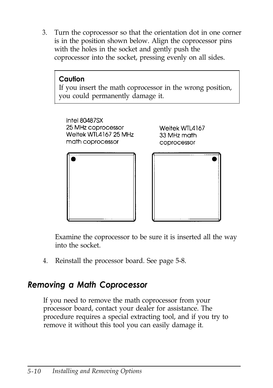 Removing a math coprocessor | Epson EISA Desktop User Manual | Page 85 / 184